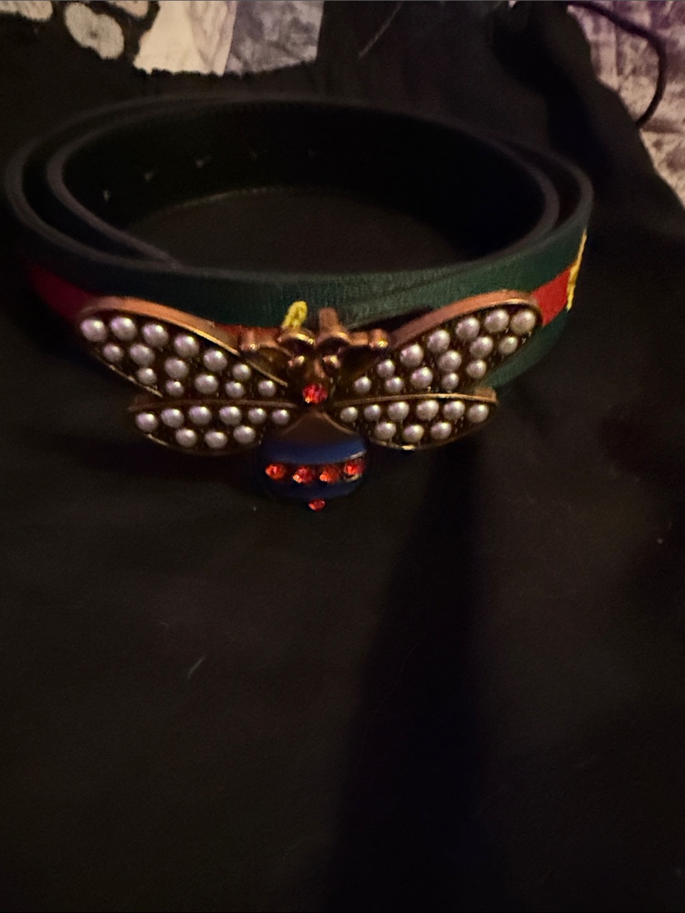 Pearl Bee Accent Women's Green & Red Leather Belt